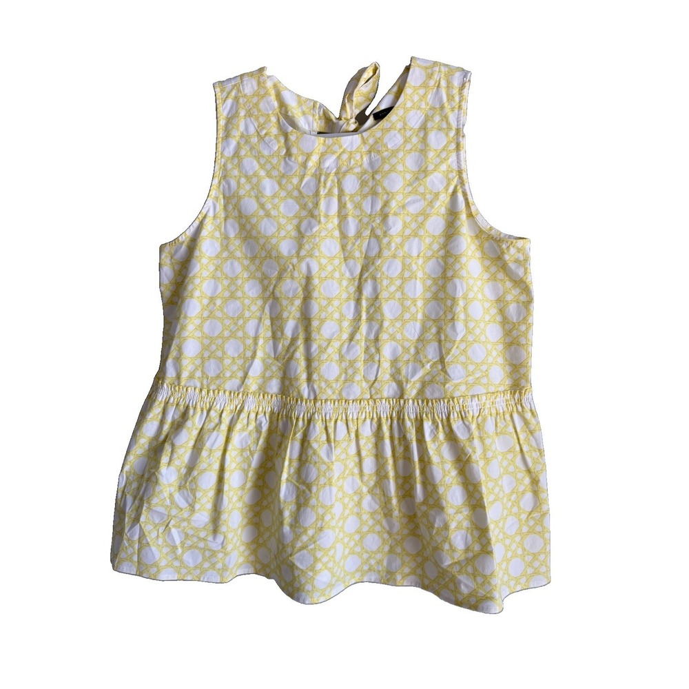 Ann Taylor Rattan Peplum Top Lemon Twist Yellow White Tie Back Bow Preppy Size M